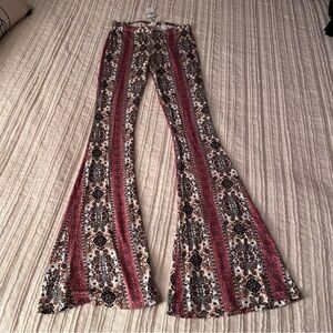 Floral high waisted flare legging pants white pink soft boho print